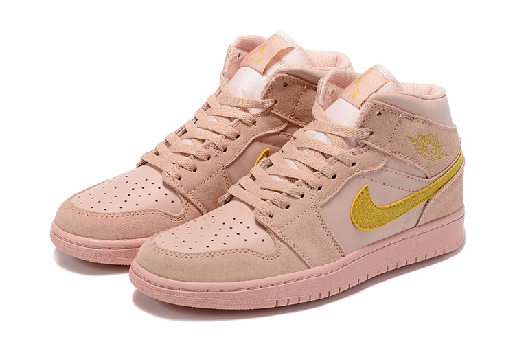 2019 Women Jordan 1 Retro Pink Yellow Shoes